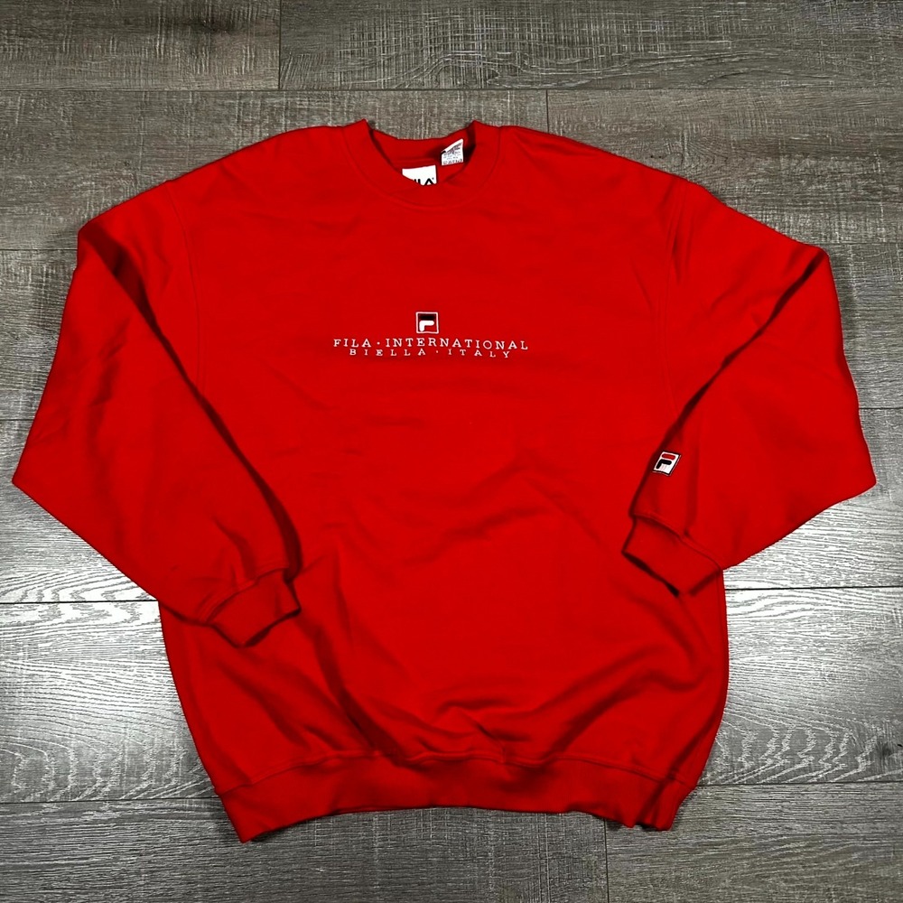 VTG 90s Fila Sweatshirt Men's L Red Spell Out Embroidered‎ Streetwear Urban Y2K